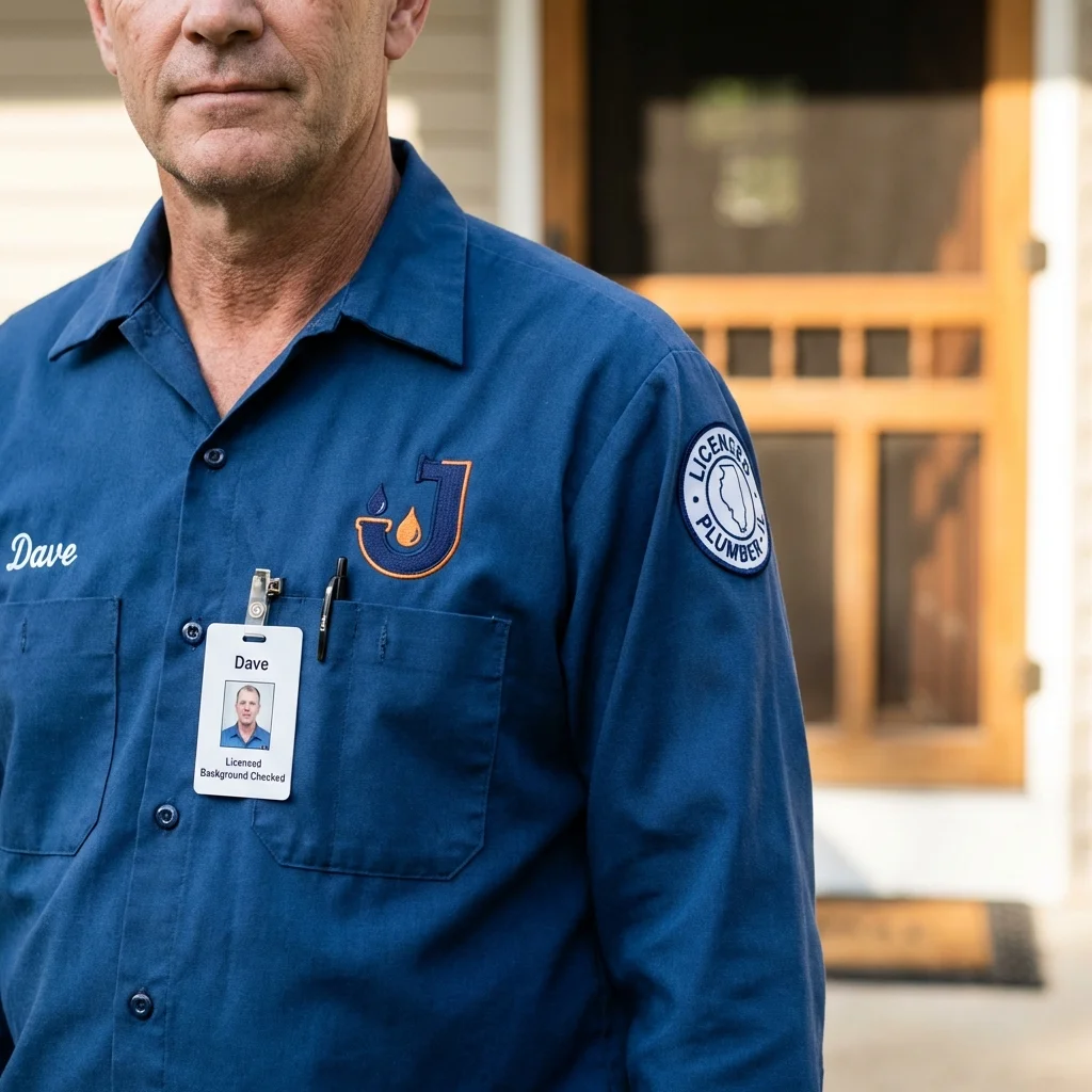 Licensed plumber showing ID badge in Arlington Heights, IL