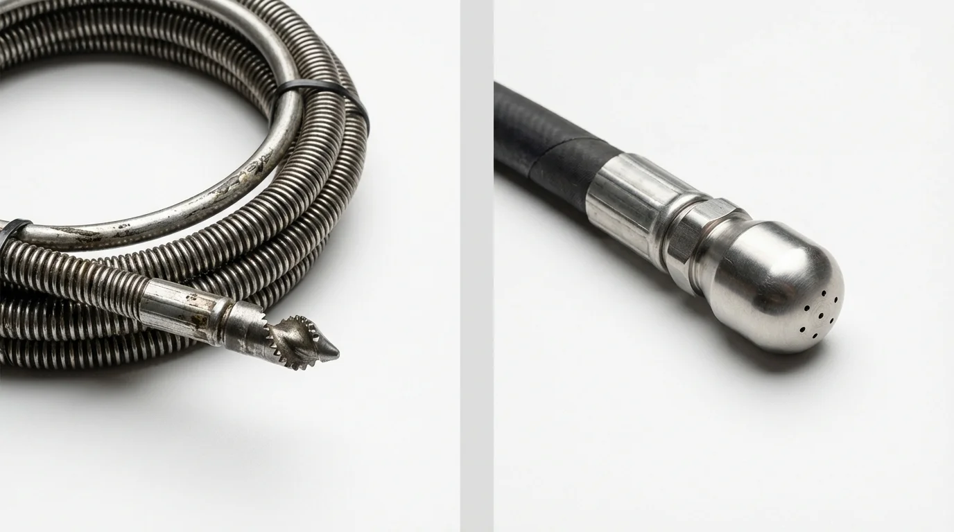 Drain snake cable and hydro jetting nozzle used for drain cleaning in Arlington Heights, IL
