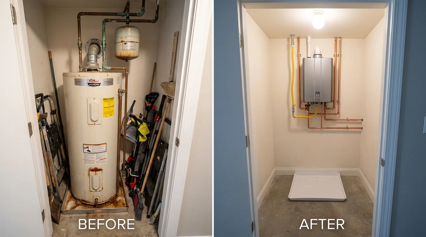 Tank water heater versus wall-mounted tankless unit comparison for Arlington Heights, IL homeowners