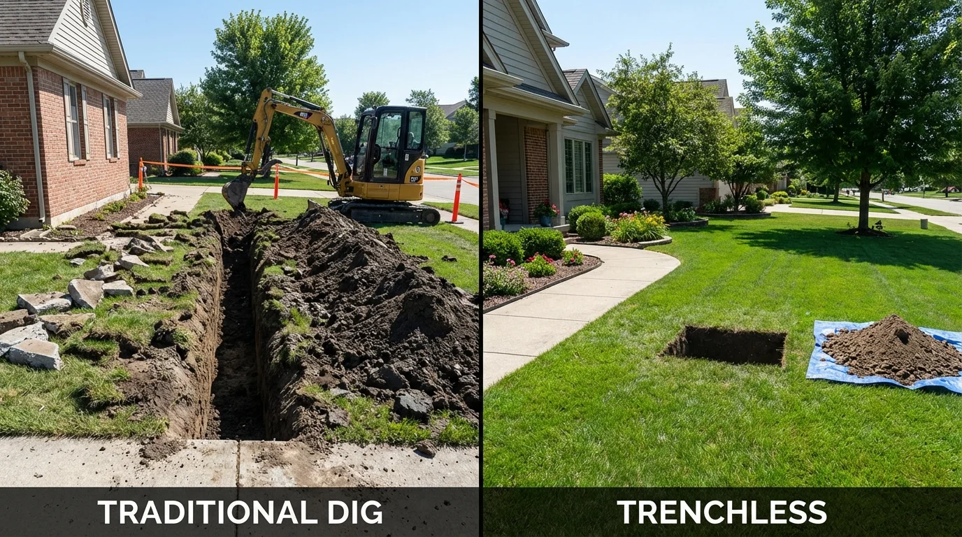 Trenchless sewer repair with minimal yard damage versus traditional excavation in Arlington Heights, IL